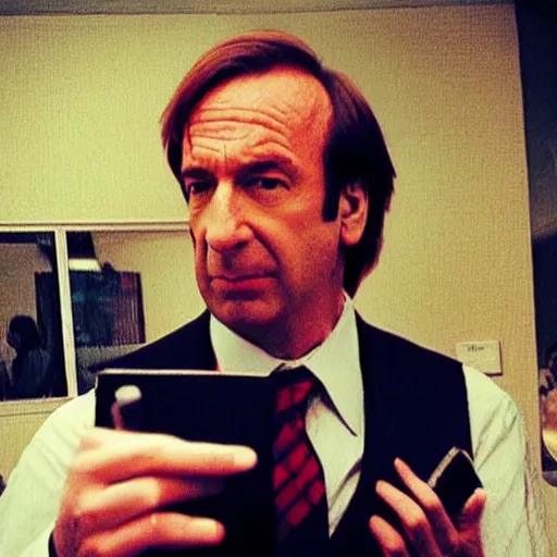 Prompt: zoomed in cameraphone photo low resolution saul goodman selfie