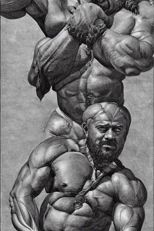 Prompt: matteo salvini wearing bronze age clothing, bodybuilder, anatomical, symmetrical, zoom out, high quality, high definition, 8 k, photograph photorealistic by frank frazetta