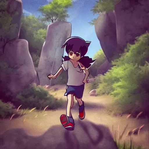 Image similar to “Indians jones running away from a boulder, anime style”