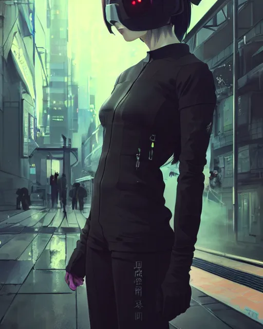 Prompt: kyoto animation, cool lady wearing cyberpunk techwear clothing, beautiful, detailed portrait, cell shaded, 4 k, concept art, by wlop, ilya kuvshinov, artgerm, krenz cushart, greg rutkowski, pixiv. cinematic dramatic atmosphere, sharp focus, volumetric lighting, cinematic lighting, studio quality