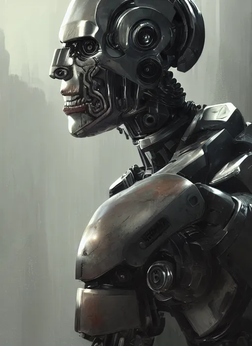 Prompt: cyborg, borg, android, strogg, face of a man, body of a robot, droid, robocop, terminator, machine, flesh, octane render, from a video game, concept art by ruan jia