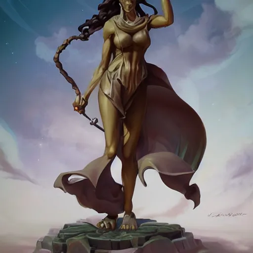 Image similar to a statue of a dynamic character design by peter mohrbacher