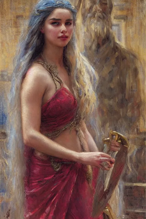 Image similar to portrait of daenerys targaryen. art by gaston bussiere.