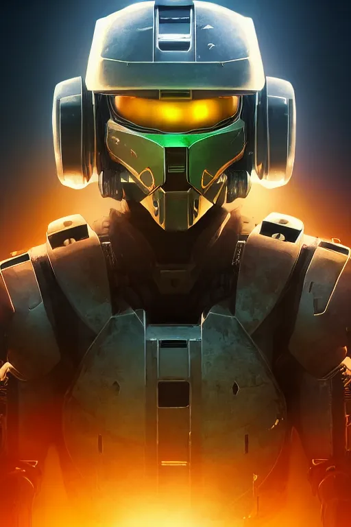 Image similar to robot ninja mask helmet halo master chief radiating a glowing aura global illumination ray tracing hdr fanart arstation by ian pesty and katarzyna da „ bek - chmiel