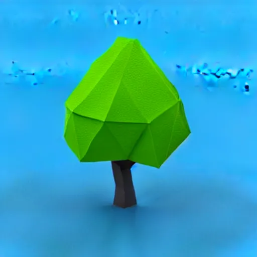 Image similar to a 3d low poly object of just a small green tree on the blue background