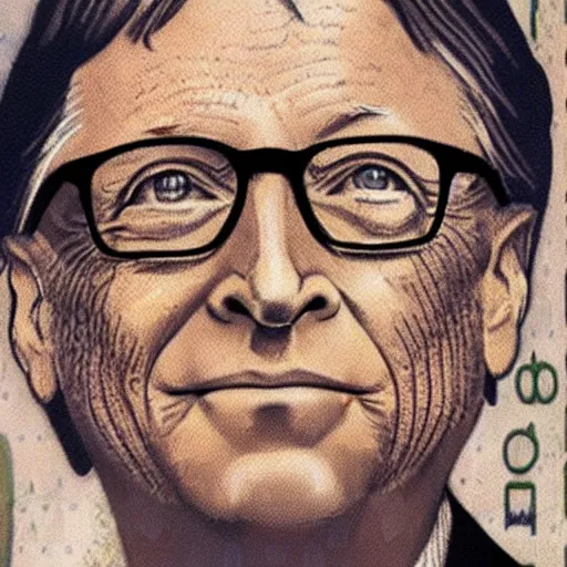 Prompt: bill gates face on 1 dollar us banknote