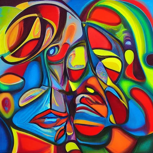 Prompt: love in motion, painting, art by oakes twins, abstract faces