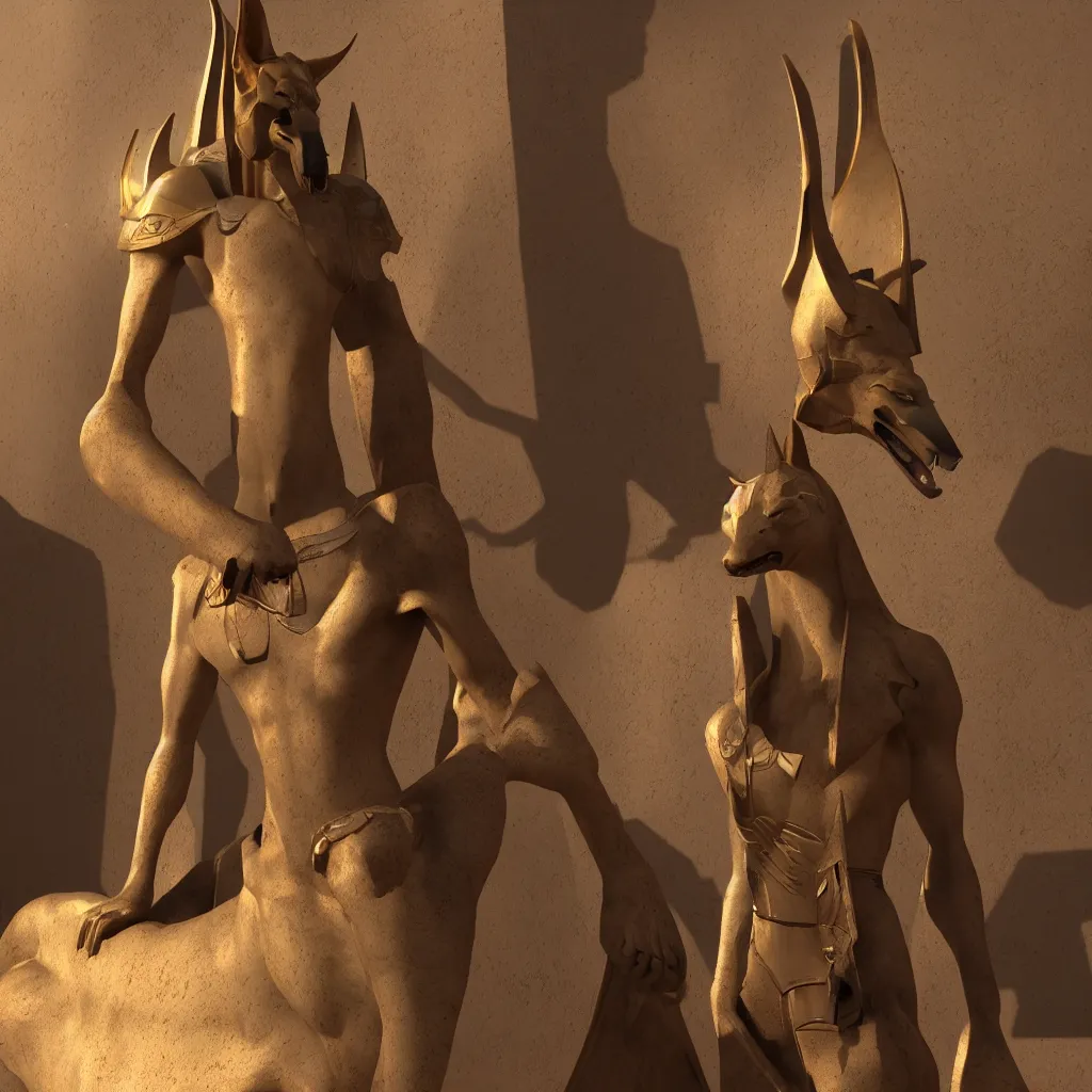 Prompt: realistic Egyptian Anubis by artstation, octane render, global illumination