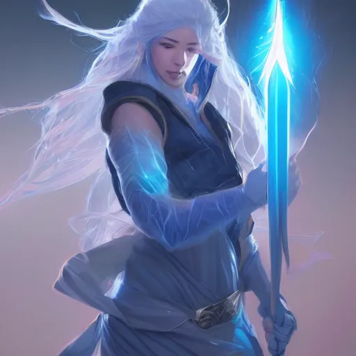 Prompt: japanese lightning goddess, d & d, blue color palette, highly detailed, digital painting, artstation, concept art, sharp focus, illustration, cinematic lighting, art by artgerm and greg rutkowski