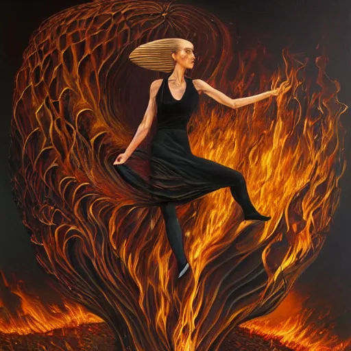 Prompt: a woman dancing with fire by dariusz zawadzki, vladimir kush, h.r. giger, alex gray and jeffrey smith, oil on canvas, 8k highly professionally detailed, trending on artstation