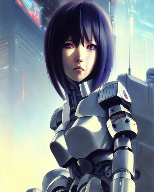 Image similar to portrait Anime Girl in mecha armor in night tokyo Sharp fine face pretty face, realistic shaded Perfect face, fine details. Anime. cyberpunk realistic shaded lighting by katsuhiro otomo ghost-in-the-shell, magali villeneuve, artgerm, rutkowski Jeremy Lipkin and Giuseppe Dangelico Pino and Michael Garmash and Rob Rey