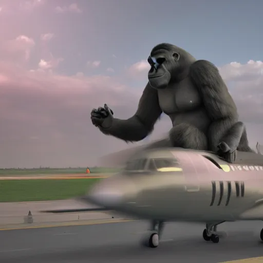 Prompt: giant gorilla destroying airplanes in a movie scene, ultra realistic unreal engine deviantart