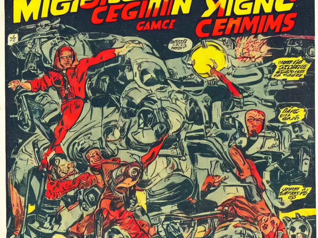 Prompt: vintage space comic martian criminals, higly detailed