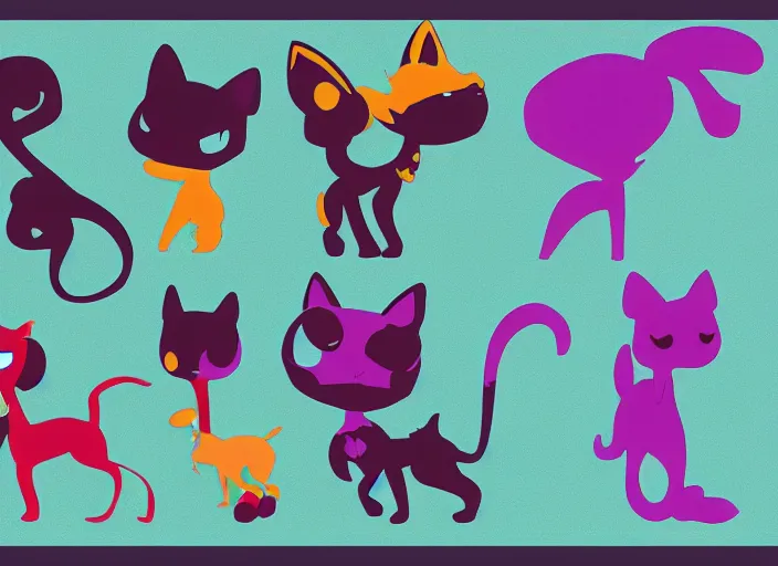 Image similar to character shape design exploration silhouette of littlest pet shop cat, minimalist mixed media layout character portrait from masaaki yuasa ( 1 9 9 7 )