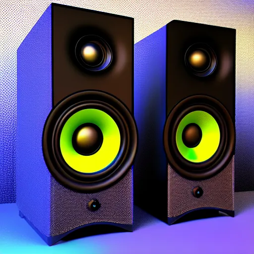 Image similar to 2 large speakers covered with a delicate psychedelic texture, octane render, hyper detailed render, volumetric light, ultra realistic,