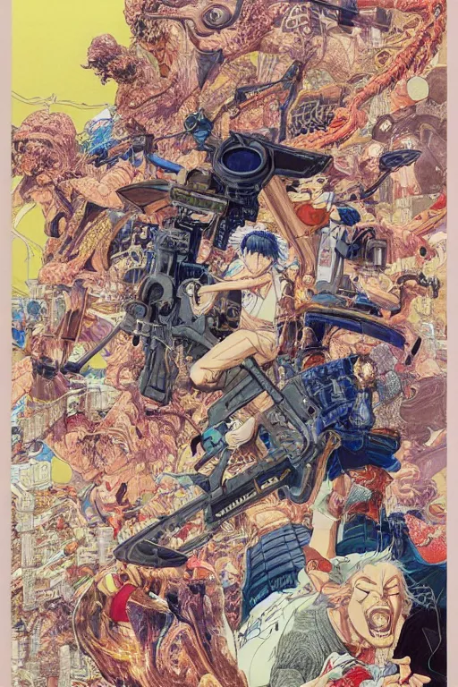 Image similar to beautiful hyperdetailed anime illustration of a poster, by moebius, masamune shirow and katsuhiro otomo