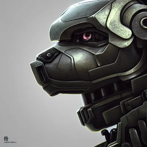 Image similar to A puppy in cybernetic mecha armor, bust portrait, art by Eugenia firs ArtStation, Octane render, intricate detail, smooth, sharp focus,