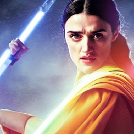 Image similar to a movie still of katie mcgrath as a jedi master