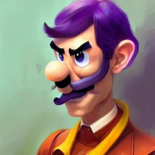 Image similar to waluigi by stanley artgerm lau, wlop, rossdraws, james jean, andrei riabovitchev, marc simonetti, yoshitaka amano, artstation, cgsociety,