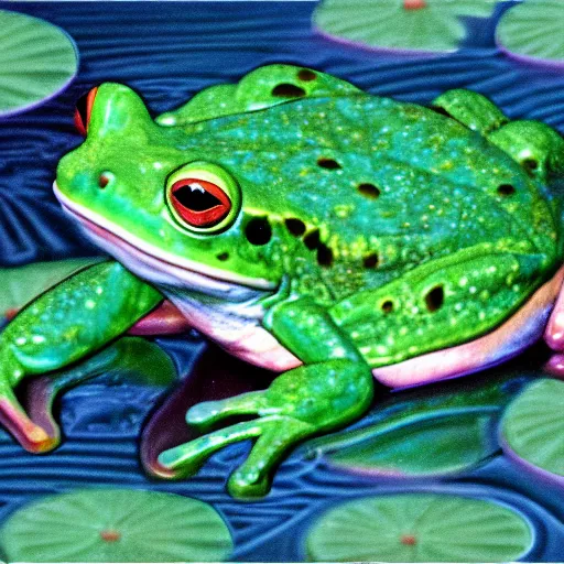 Prompt: !!! sticker!!! close - up of a frog in the water lilies, highly detailed, digital art, matte painting, sharp focus,