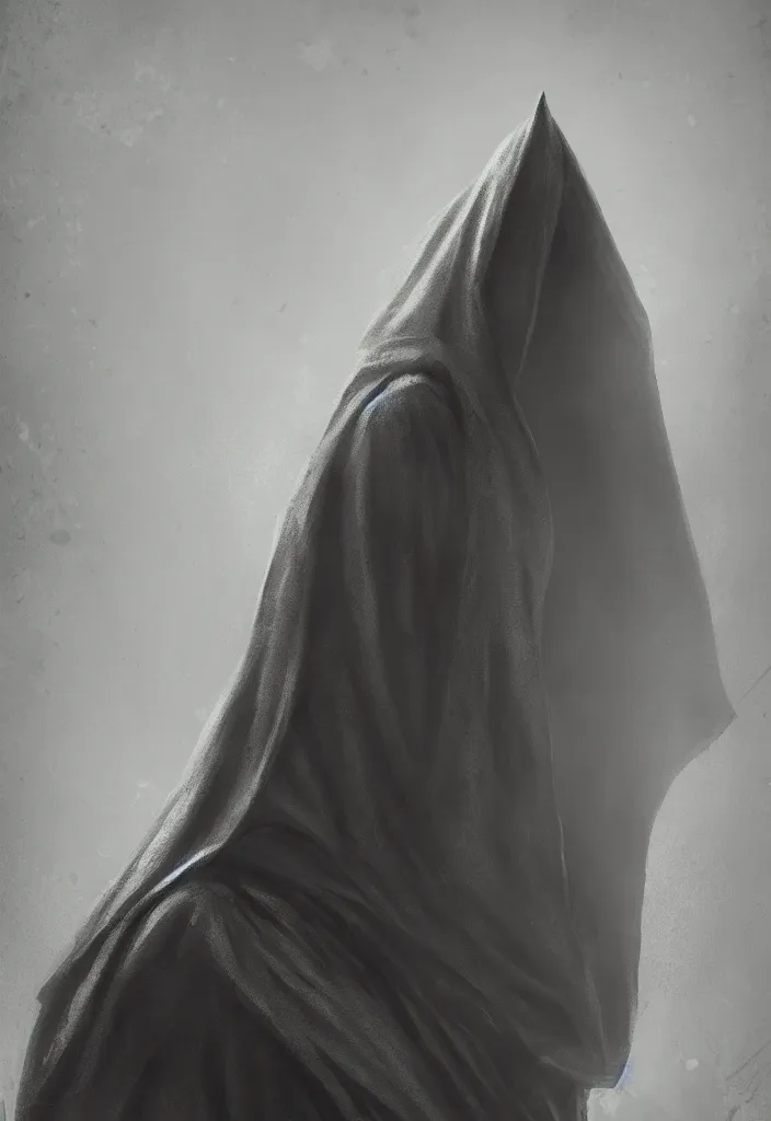 Prompt: a portrait of a an angel wearing a hood that covers its face commanding an army viewed at a low angle shot on 3 5 mm digital art trendingonartstation, cinematic, darkfantasy, deviantart, eerie,