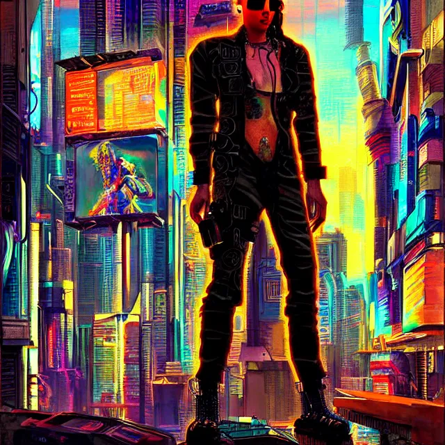 Image similar to a beautiful painting cyberpunk jibaro, by alberto mielgo movie art