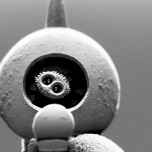 Image similar to scanning electron microscope image of microscopic goblin hiding amongst detritus