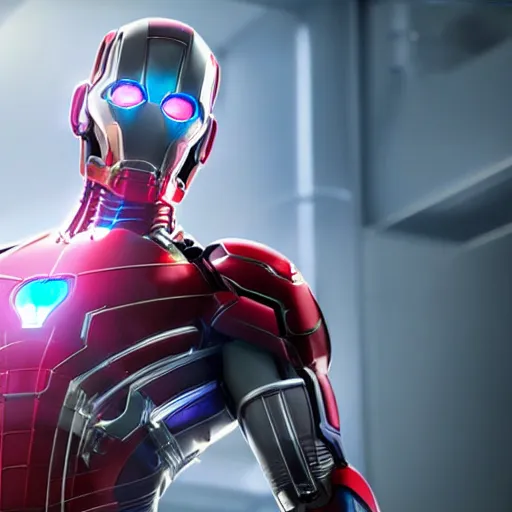 Image similar to still photo of marvel ultron, highly detailed, photorealistic portrait, bright studio setting, studio lighting, crisp quality and light reflections, unreal engine 5 quality render