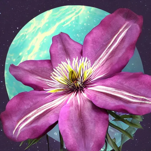Image similar to clematis theme logo, clematis theme banner, clematis design, clematis in the deep sea, clematis like stars in the sky, trending on artstation, warm light, lovely and cute, fantasy art, 8 k resolution