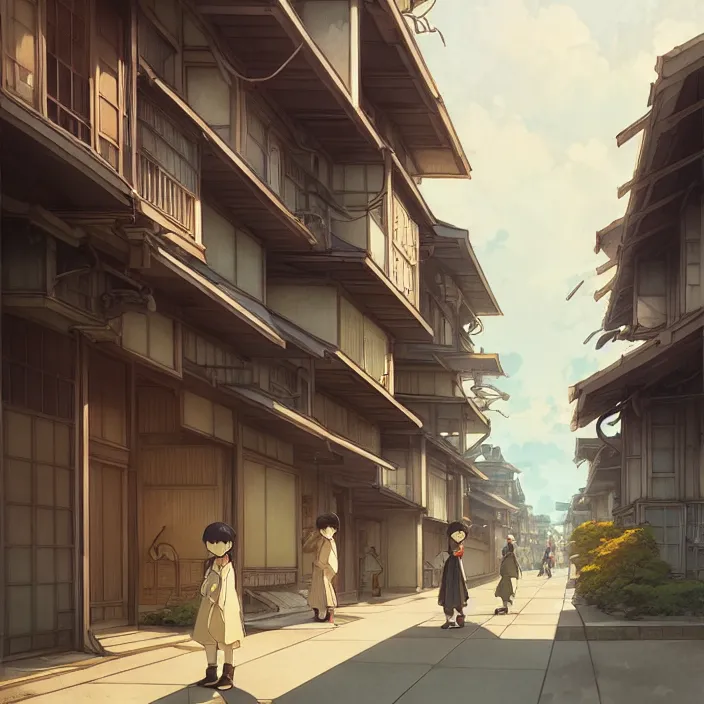 Image similar to empty tokyo neighborhood, spring, in the style of studio ghibli, j. c. leyendecker, greg rutkowski, artem