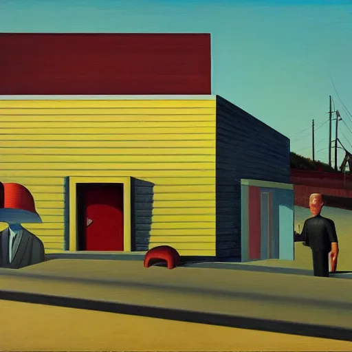 Image similar to googie architecture, grant wood, pj crook, edward hopper, oil on canvas