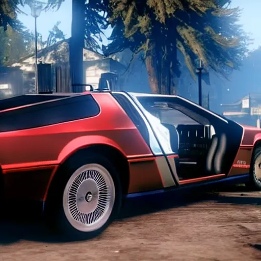 Image similar to dmc 1 2 delorean with a jet engine on the back in red dead redemption 2