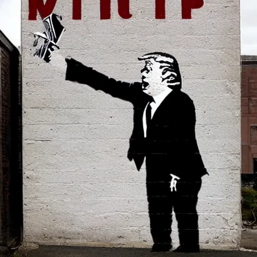 Image similar to donald trump by banksy, wall art, banksy,