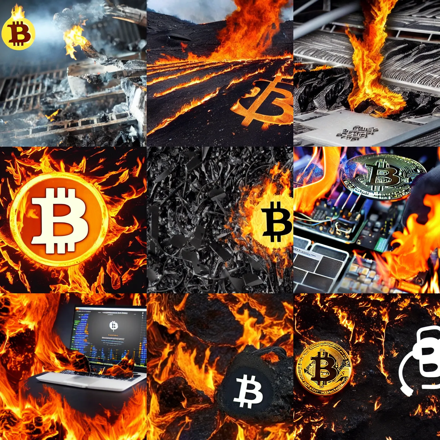 Prompt: bitcoin mining sets fire to the earth