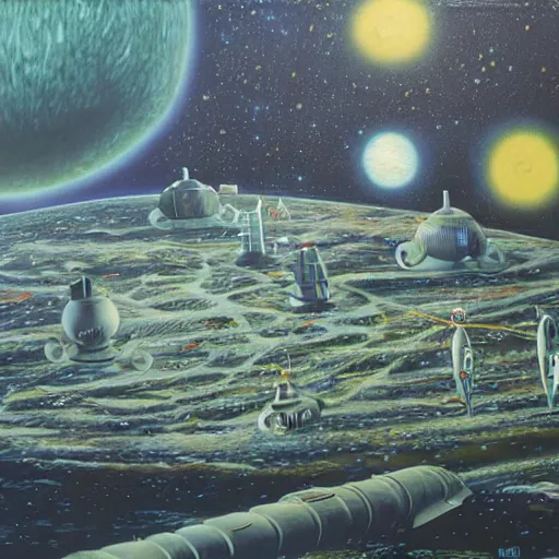 Prompt: spacy colony by don Davis, on canvas