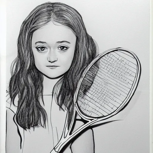 Image similar to children drawing of Dakota Fanning playing tennis