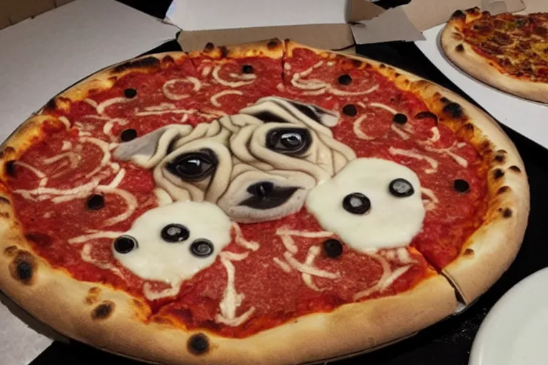 Image similar to a pizza that looks like a pug