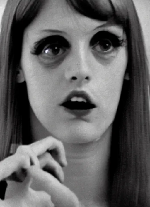 Prompt: a film still from a 1971 an Italian experimental independent comedy film of a slender 18 year old model alluring telenovela actress with bipolar disorder looking at the camera from across multiple alternating mirrors while in a swirling alternate reality. dark shadows under her tired eyes. soft detailed film still at 16K resolution and amazingly epic visuals. epically beautiful image. amazing lighting effect, image looks gorgeously crisp as far as it's visual fidelity goes, absolutely outstanding image. perfect film clarity. ultra image detail. iridescent image lighting. mind-breaking atmosphere. mega-beautiful pencil image shadowing. beautifully serene face. Ultra High Definition image. soft image shading. soft image texture. intensely beautiful image.