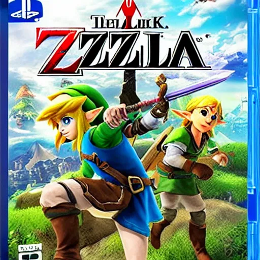 Prompt: video game box art of a ps 4 game called link's adventure to save zelda once again, 4 k, highly detailed cover art.