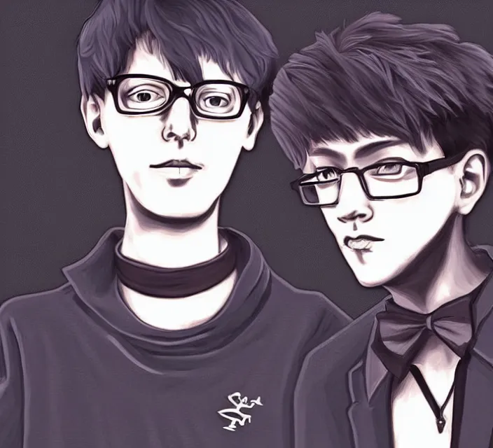 Image similar to a digital drawing of young neil cicierega in a emo / scene style, trending on pixiv,