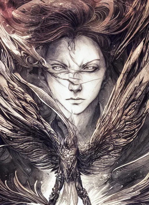 Prompt: portrait, A phoenix at the center of the universe, watercolor, dramatic lighting, cinematic, establishing shot, extremely high detail, foto realistic, cinematic lighting, pen and ink, intricate line drawings, by Yoshitaka Amano, Ruan Jia, Kentaro Miura, Artgerm, post processed, concept art, artstation, matte painting, style by eddie mendoza, raphael lacoste, alex ross