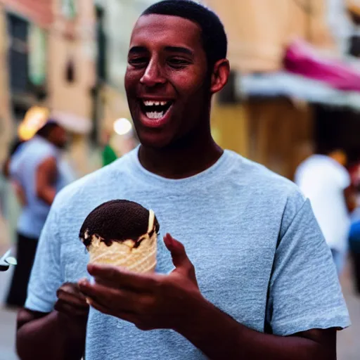 Image similar to a black man eating an icecream