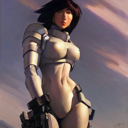 Image similar to greg manchess portrait painting of invisible armored motoko kusanagi as overwatch character, medium shot, asymmetrical, profile picture, organic painting, sunny day, matte painting, bold shapes, hard edges, street art, trending on artstation, by huang guangjian, gil elvgren, ruan jia, greg rutkowski, gaston bussiere