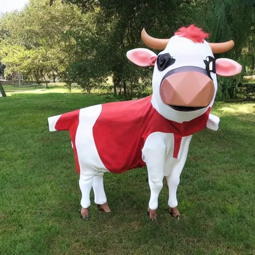 Image similar to a cow costume, outdoors, craigslist photo