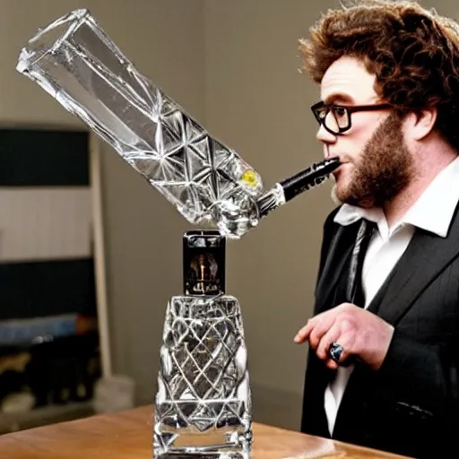 Image similar to seth rogan smoking out of a diamond bong