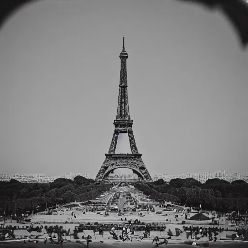 Image similar to vampires in the eiffel tower, lens blur, vintage photograph