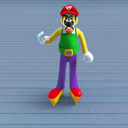 Image similar to low polygon render of waluigi on a white background, isometric 3 d, ultra hd.