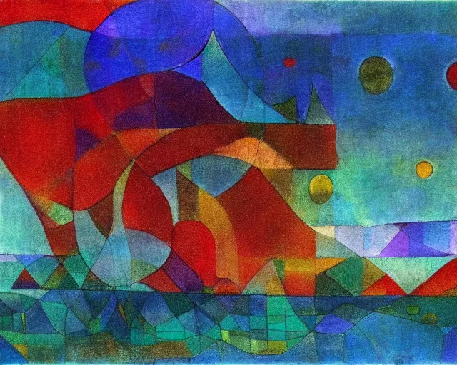 Prompt: Waves in the ocean. Sci-fi dreamworld. LSD. DMT. Paul Klee.