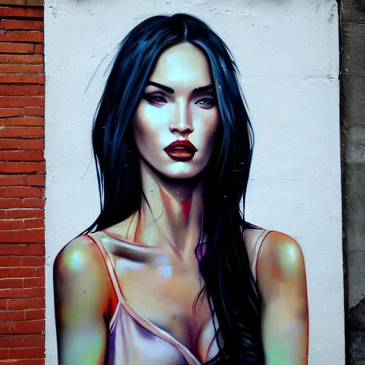Image similar to Street-art portrait of Megan Fox in style of Etam Cru