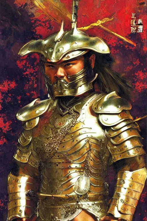 Prompt: beefy male wearing armor, tang dynasty, colorful, painting by gaston bussiere, craig mullins, j. c. leyendecker, tom of finland